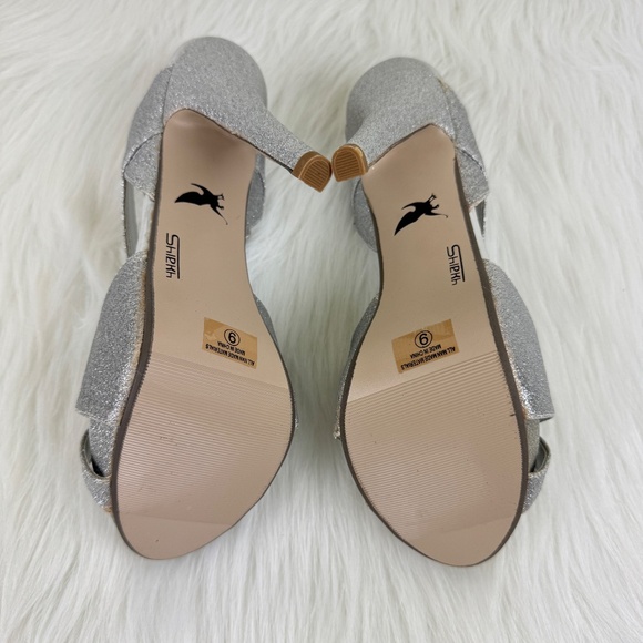 Shiekh Ruby-S Silver Glitter Slingback Platform Heels Shoes Sandals Size 9 - Picture 10 of 12